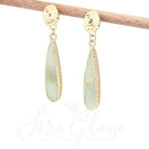 Teardrop Amazonite Crystal Earrings Hammered Metal